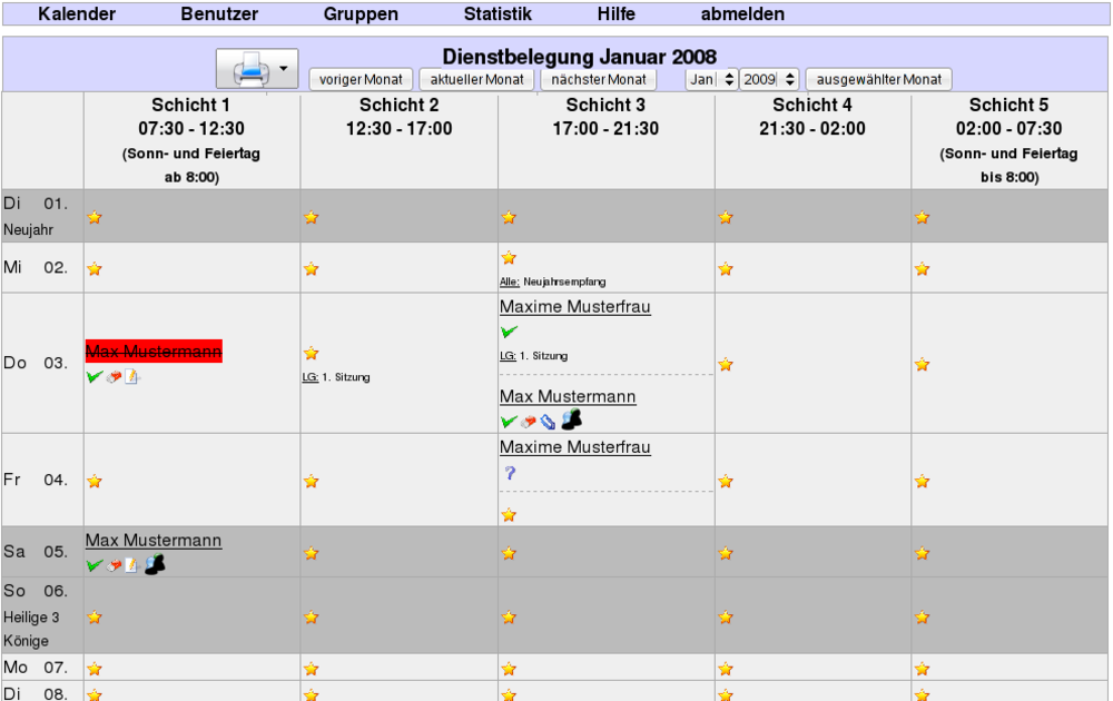 Ansicht Monatskalender