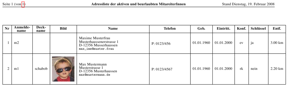 Liste aller Benutzer zum ausdrucken